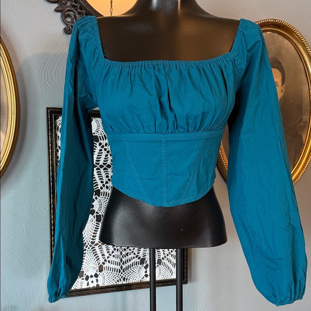 Japna Teal Square Neck Blouse